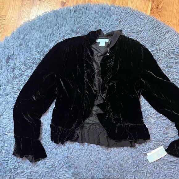 Fresh Twist Women's Black Velvet Velour Silk Jacket NWT Size 6 - Picture 1 of 5